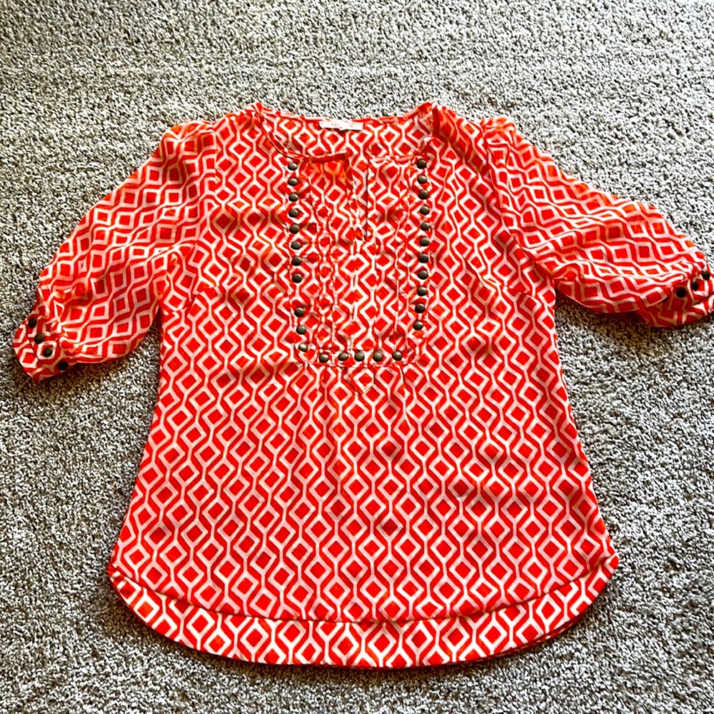 41 Hawthorne Sheer Orange Blouse Sz Small